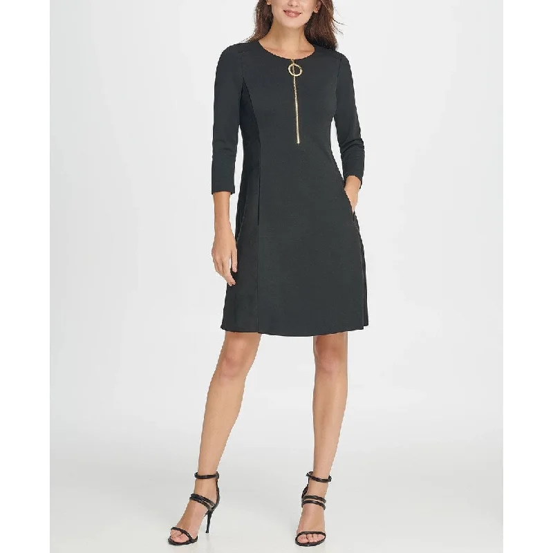 Must-have For Fashion DKNY Women's Ponte And Leather Combo Zipper Dress Black Size 6