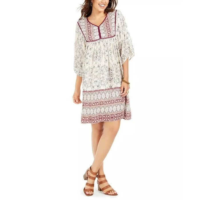 American Style Style & Co Women's Printed Elbow-Sleeve Peasant Dress Beige Size Large American Style Style & Co Women's Printed Elbow-Sleeve Peasant Dress Beige Size Large
