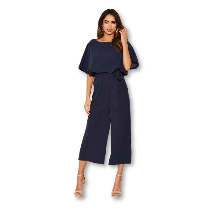 Personalized Wear Ax Paris Women's Tie Waist Culotte Jumpsuit Navy Size 15