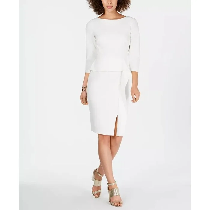 Refreshing Design Vince Camuto Women's Angled Ruffle Sheath Dress Ivory White Size 8