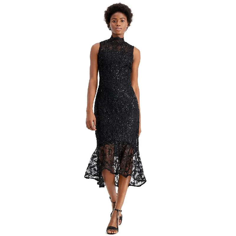 Artistic Temperament Calvin Klein Women's Sequin Lace High-Low Sheath Dress Black Size 2