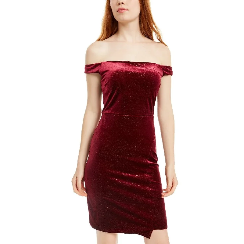 Timeless Comfort Crystal Doll Junior's Off The Shoulder Glitter Velvet Dress Dark Red Size 7