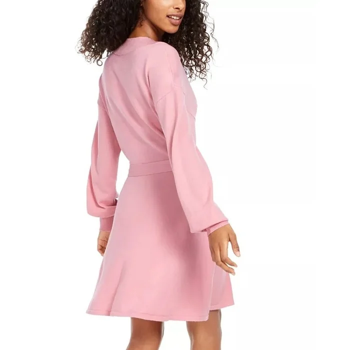 Casual Wear Sequin Hearts Juniors' Tie-Waist Sweater Dress Pink Size Small