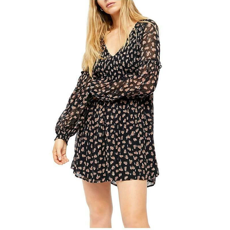 Urban Comfort Free People Women's Maria Smocked Floral Mini Dress Dark Blue Size Medium Urban Comfort Free People Women's Maria Smocked Floral Mini Dress Dark Blue Size Medium