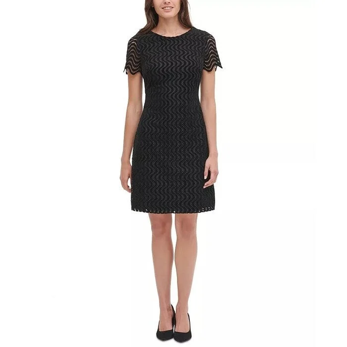 Must-have For Autumn And Winter Tommy Hilfiger Women's Fleece Lace Shift Dress Black Size 10 Must-have For Autumn And Winter Tommy Hilfiger Women's Fleece Lace Shift Dress Black Size 10