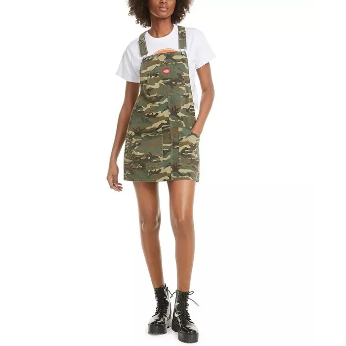 Tropical Style Dickies Juniors' Overalls Mini Dress Green Size Small