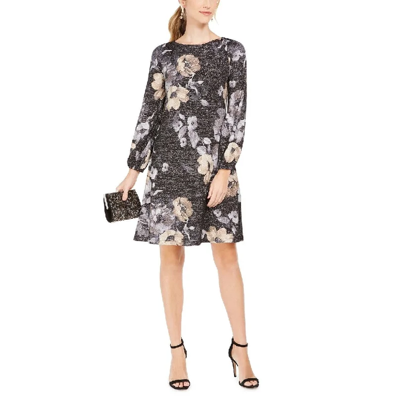 Elegant Design Jessica Howard Women's Metallic Floral Print Dress Charcoal Size 1