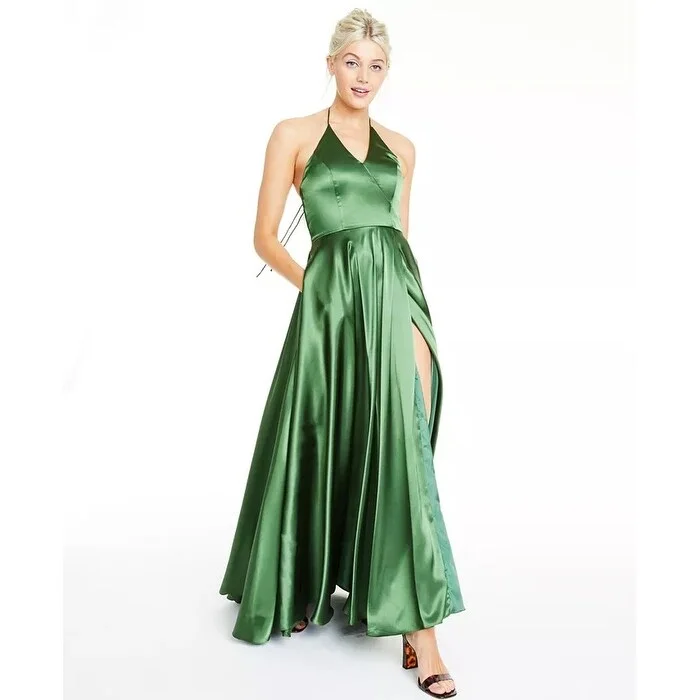 Multifunctional Style Blondies Nites Women's Side Slit Halter Gown Green Size 11