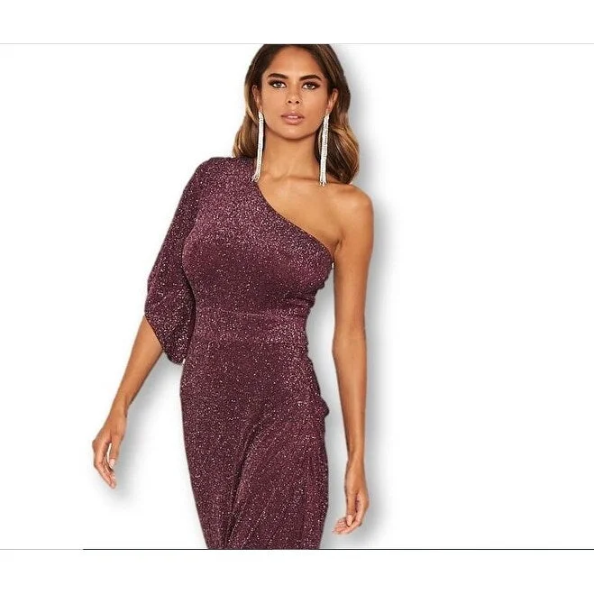 Celebrity Picks AX Paris Women's One Shoulder Sparkle Maxi Dress Purple Size 6