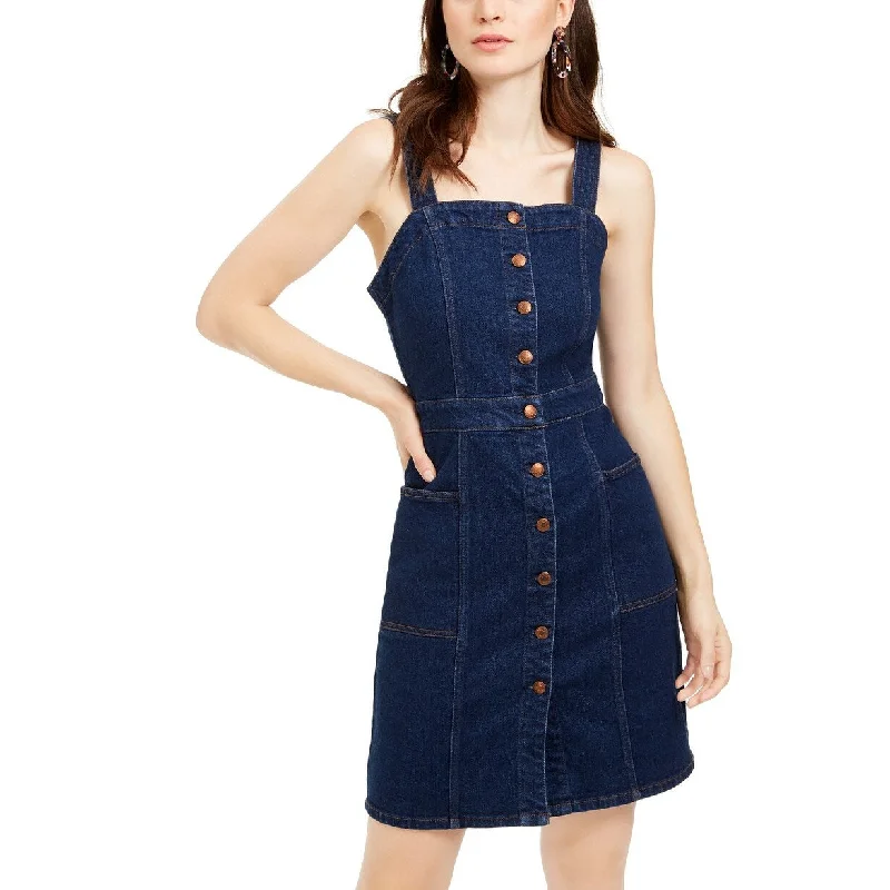 Classic Color OAT Women's Fitted Button-Front Overall Dress Blue Size 8