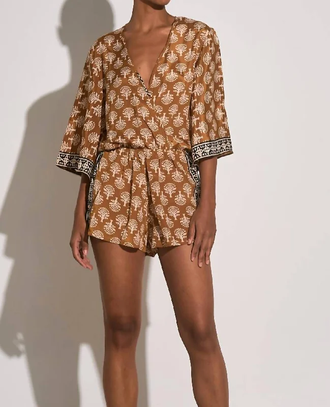 Retro Design Poppy Casablanca Romper In Curry