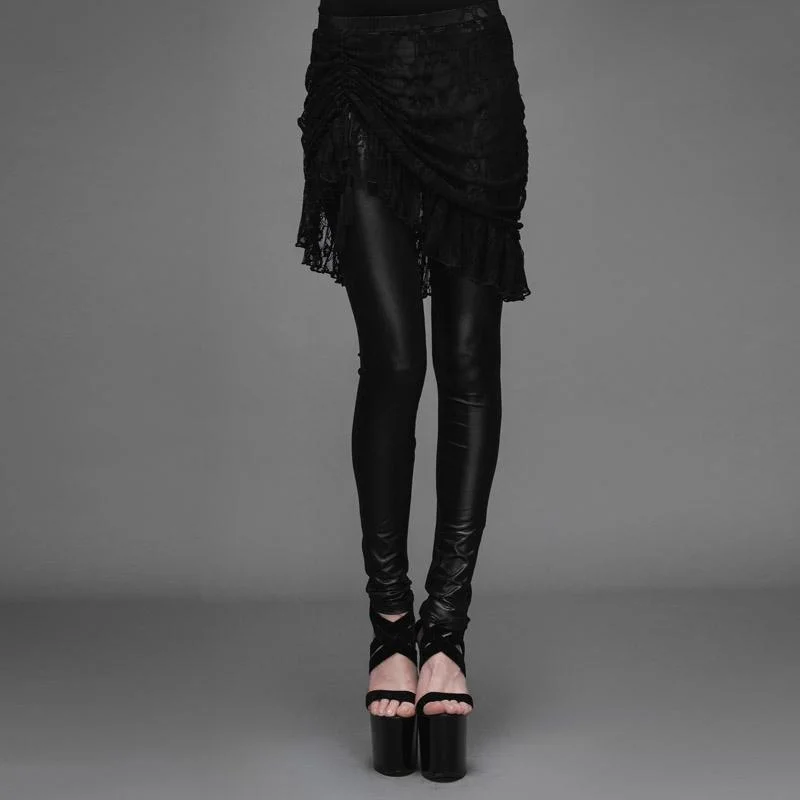 Street Fashion Women's Punk Leggings With  Ruched Lace Skirt