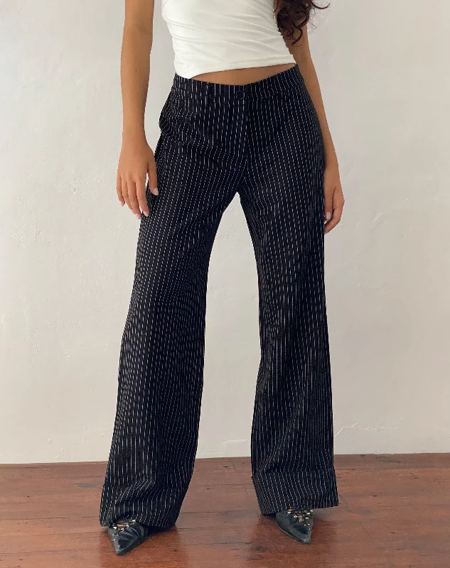 Retro Stripes Abba Low Rise Trouser in Black Pinstripe Tailoring