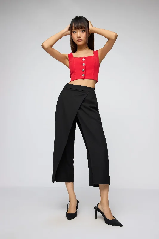 Leisure And Entertainment Noir Wrap Up Cropped Korean Pants