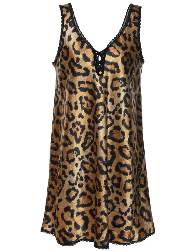 High Street Series Leopard Pattern1990s Silky Slip Dress - L
