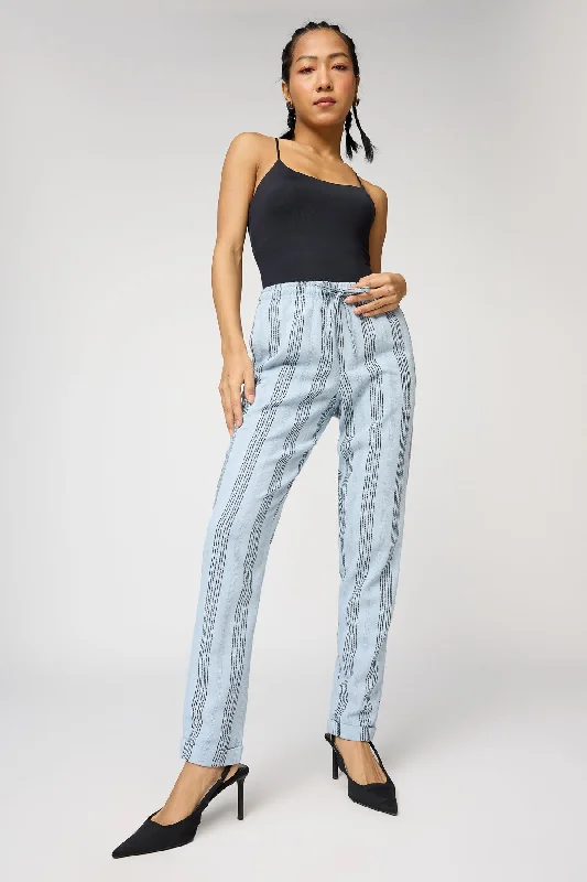 Street Sports Style Blue Luxe and Black Stripe Pants