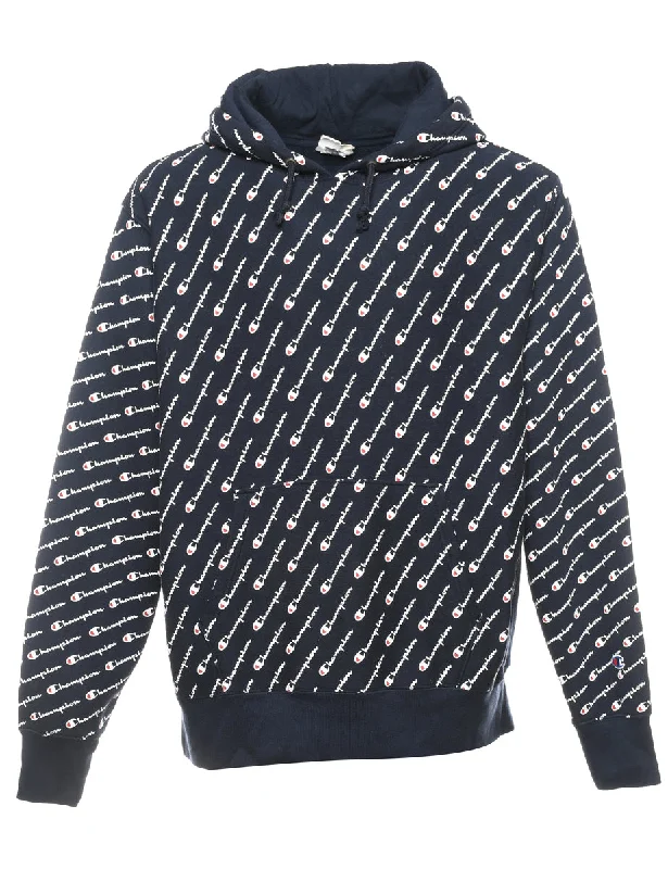Black And White Style Champion Reverse Weave Spell Out Hoodie - XL