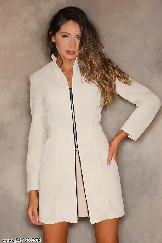 Elegant Outline Ivory Suede Matrix Coat Dress or Ivory Leather and Suede