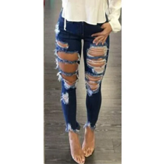 Eye-catching Personality Fashion Women'S Ripped Denim Pencil Pants Wholesale Jeans