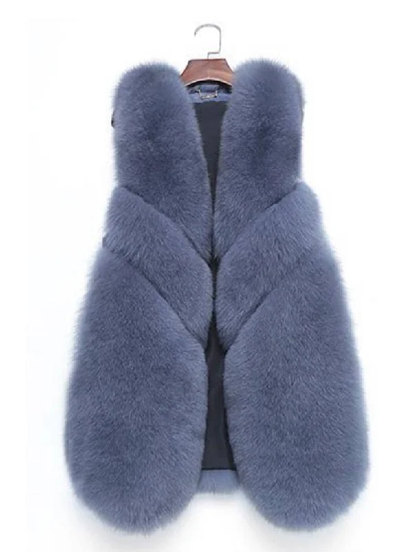 Exquisite Details Three Asymmetrical Panel Genuine Fox Fur Gilet