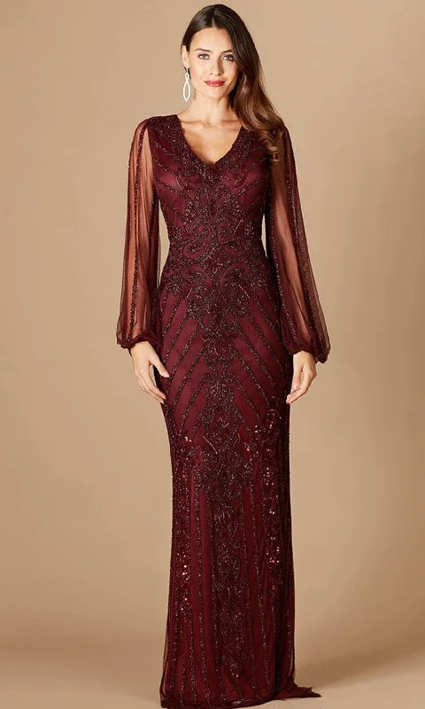 Basic Version Lara Dresses 29369 - Bishop Sheer Sleeves Beaded Long Dress