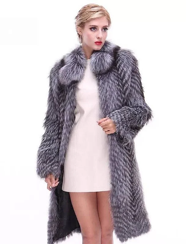 High-end Wear Striped Silver Fox For Coats Plus Size
