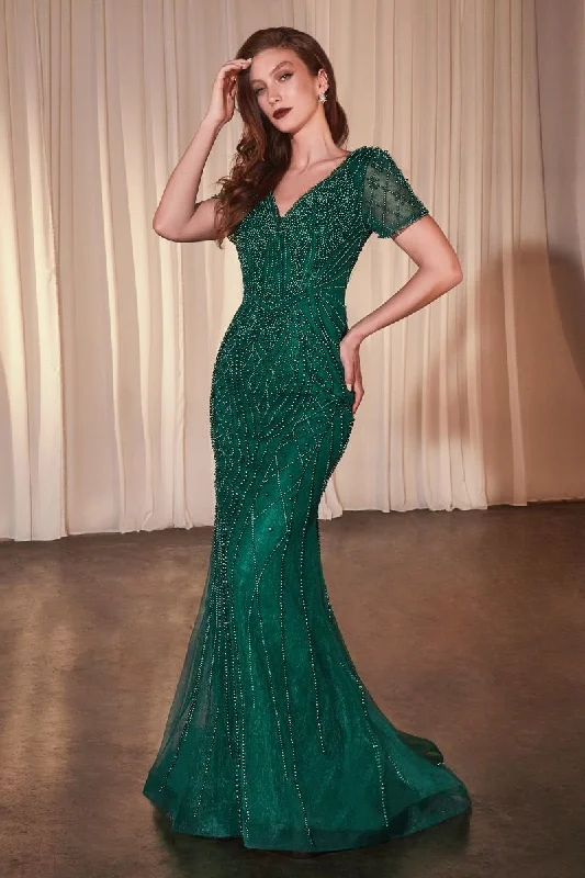 Personalized Wear Beaded Tulle V-Neckline Mermaid Gown by Cinderella Divine CC4019 - Special Occasion/Curves Personalized Wear Beaded Tulle V-Neckline Mermaid Gown by Cinderella Divine CC4019 - Special Occasion/Curves