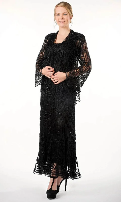 Noble And Elegant Soulmates C1068 - Beaded Silk Lace Collar Jacket With Godet Dress Set