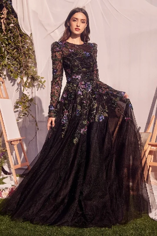 Tropical Style High Neckline Long Sleeves Gown by Andrea & Leo Couture MA107 - Special Occasion/Curves Tropical Style High Neckline Long Sleeves Gown by Andrea & Leo Couture MA107 - Special Occasion/Curves