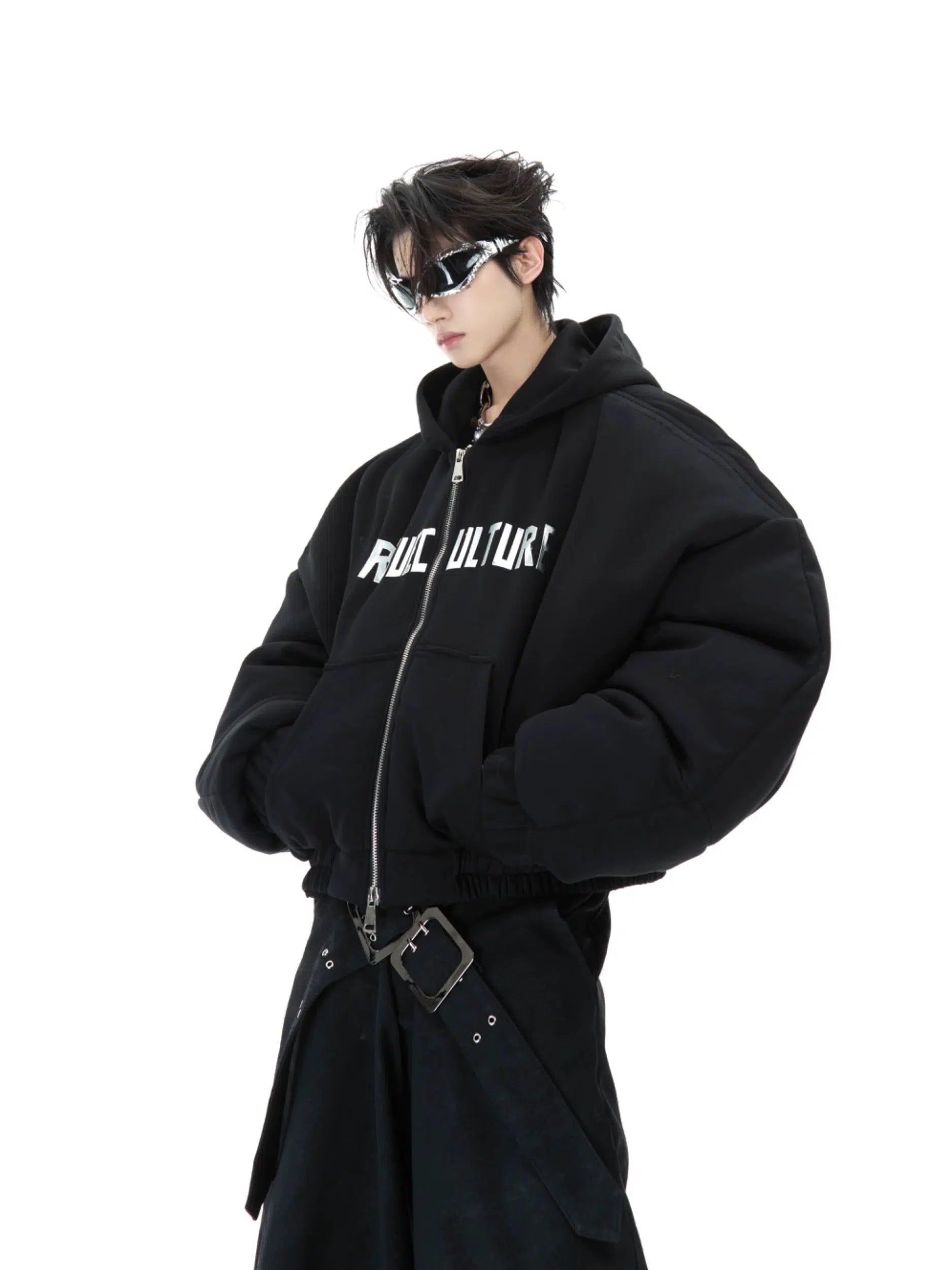 Exquisite Craftsmanship Metallic Text Print Hooded Jacket