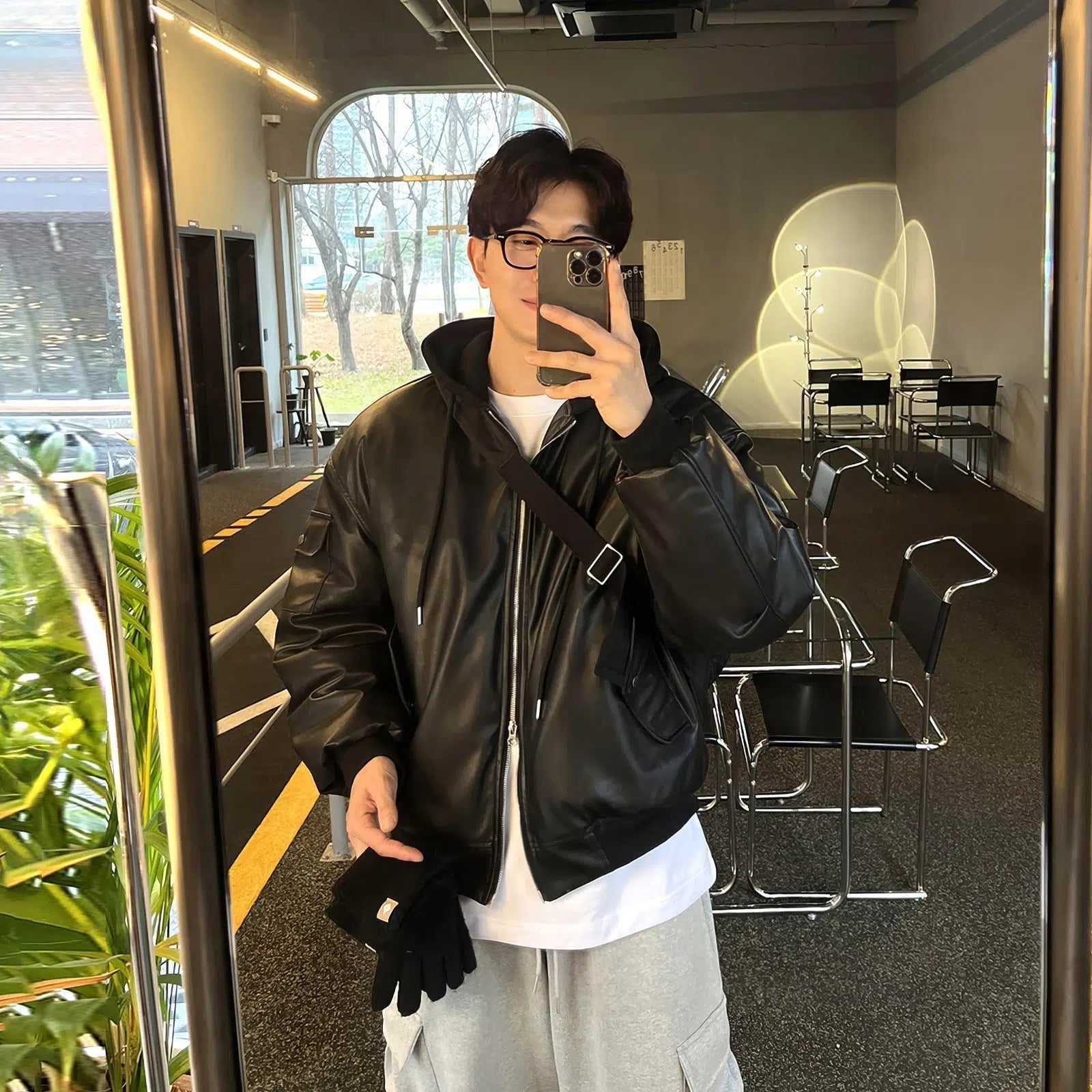 Fresh Wear Two-piece Hooded PU Leather Jacket