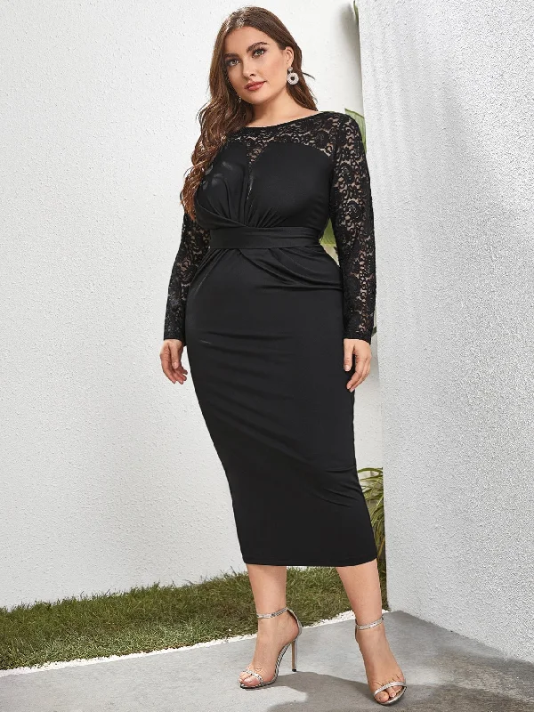 High-end Fashion Glamorous Plain Zipper Long Sleeve Boat Neck Pencil High Waist Long Plus Size Dress High-end Fashion Glamorous Plain Zipper Long Sleeve Boat Neck Pencil High Waist Long Plus Size Dress