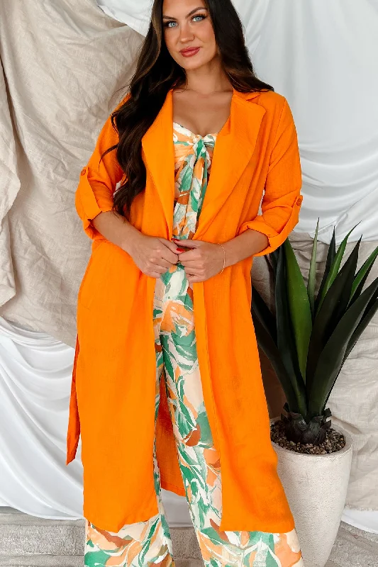 Fashion Concept Live Colorfully Tie-Waist Linen Trench Coat (Orange)
