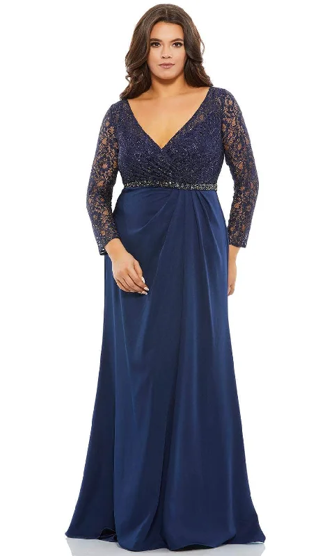 Classic Style Mac Duggal 67898 - Illusion Long Sleeve V Neck Dress