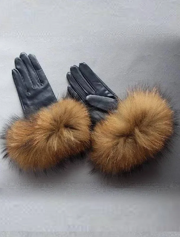 British Style Raccoon Fur Sheepskin Leather Gloves