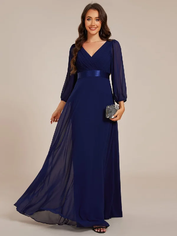 Summer Selection Warm Monica | Long Sleeves Chiffon Empire Waist A-Line Maxi Formal Evening Dress