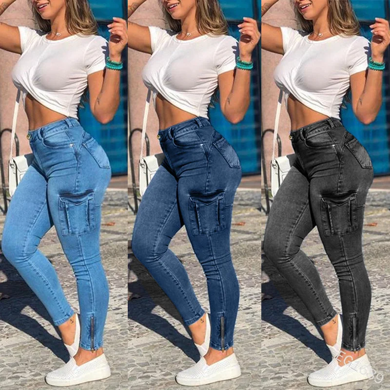 Outdoor Trend 2023 Sexy Zippered Women's Pants Pocket Worn White Fashion Women's Jeans