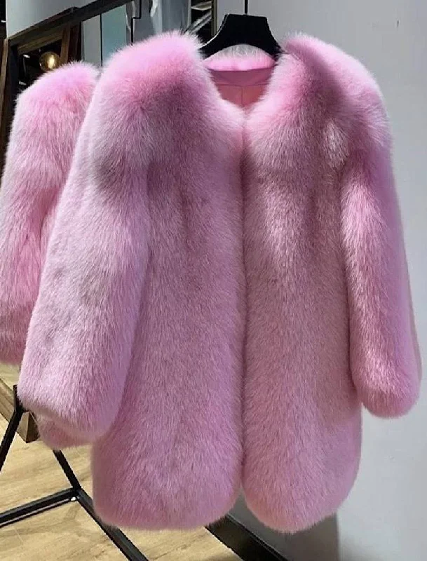 Urban Design Sense Ultra Plush Mid Length Fox Fur Coat