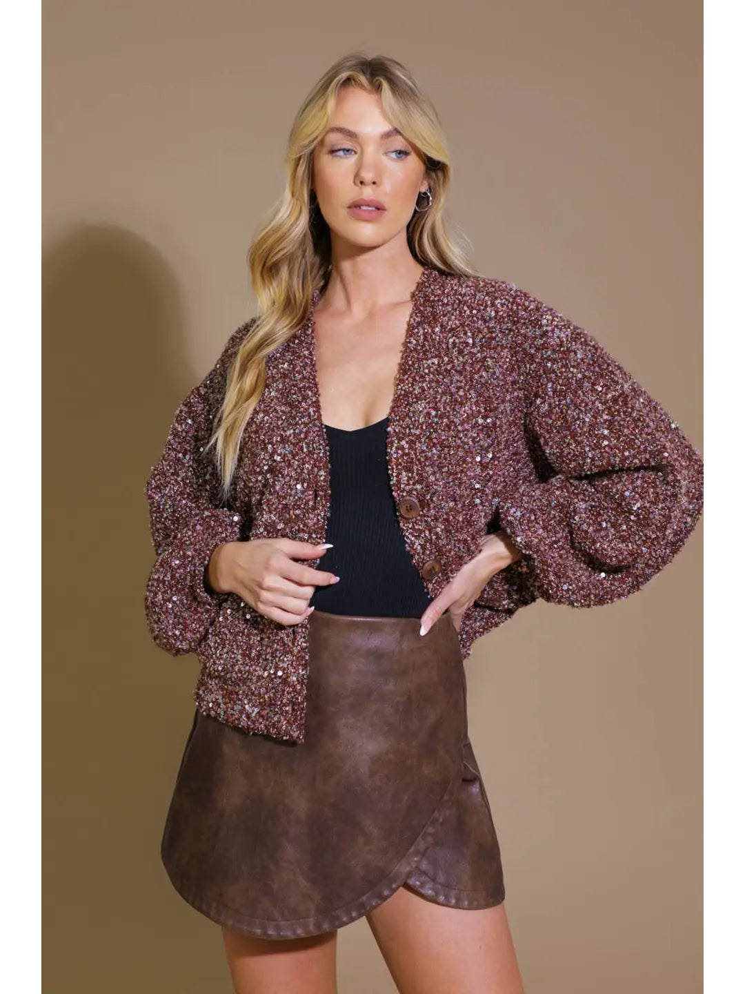 Street Casual Style Sequin Statement Cardigan