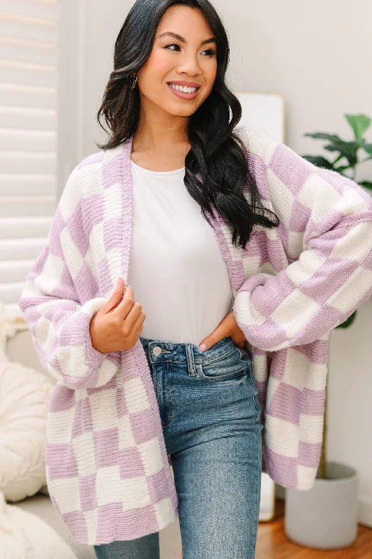 Simple Elegance That's Life Lavender Purple Checkered Cardigan
