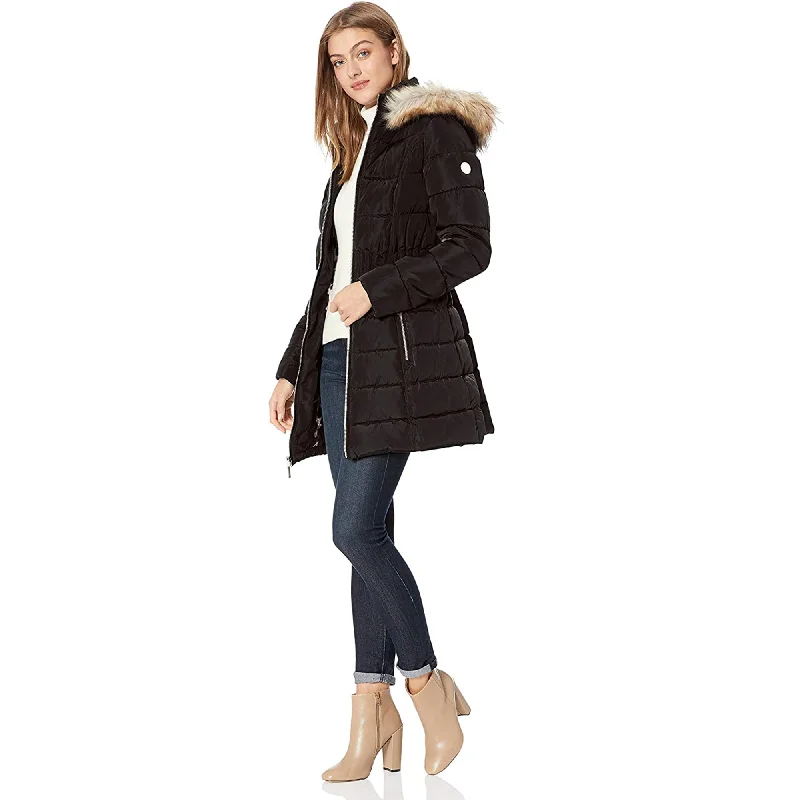 Comfortable Dresses Laundry by Shelli Segal Black Cinch Waist Down Puffer Hooded Coat