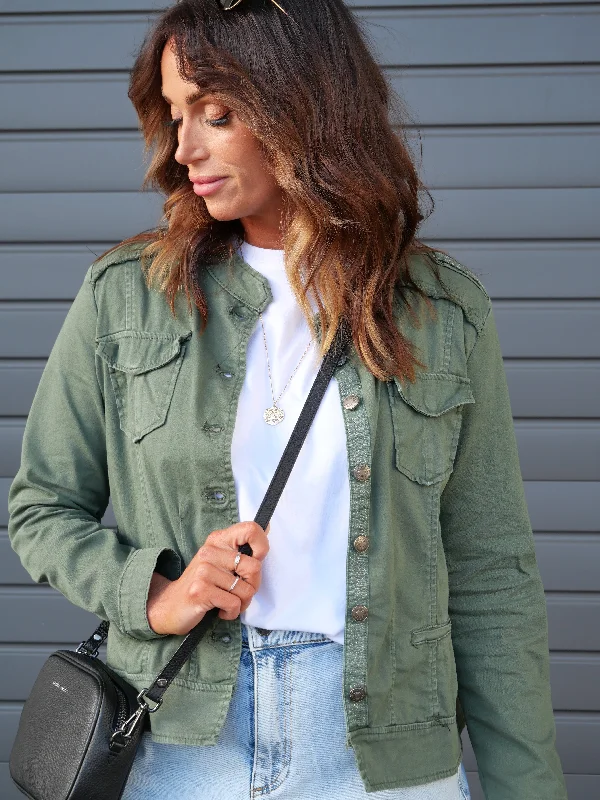 Fashion Must-have Threadz Military Denim Jacket Khaki