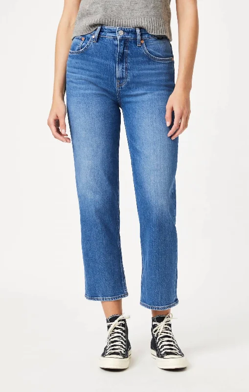 Round neck design Savannah Mid Brushed Straight Leg Jean In Blue