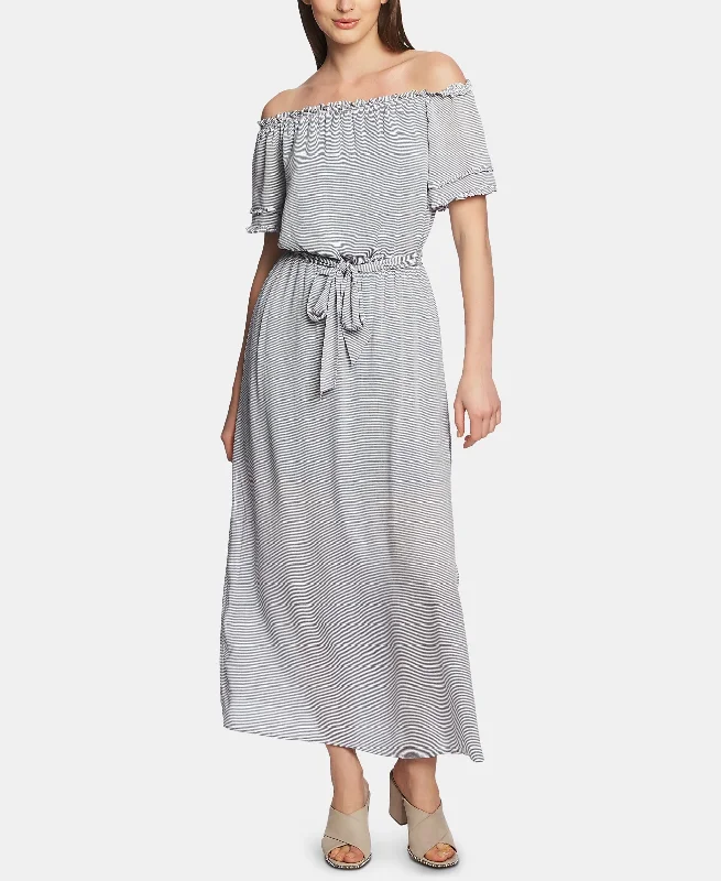 Avant-garde trend 1.State Off The Shoulder Pinstriped Maxi Dress