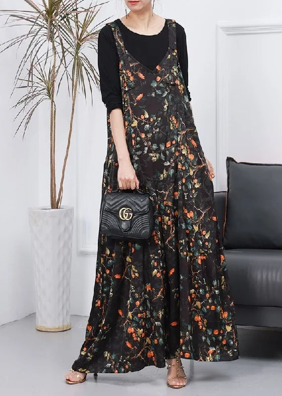Energy Plan Beautiful Green Print Jumpsuit And T Shirt Silk Two Pieces Set Spring
