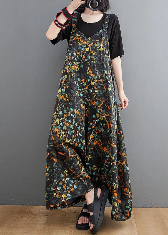 Soft Fashion Boutique Black Oversized Print Cotton Overalls Jumpsuit Wide Leg Pants Summer