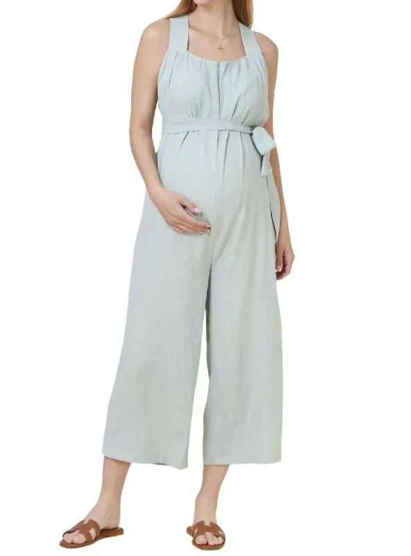 Modern Comfort Crinkled Nursing Jumpsuit In Mint Sherbet