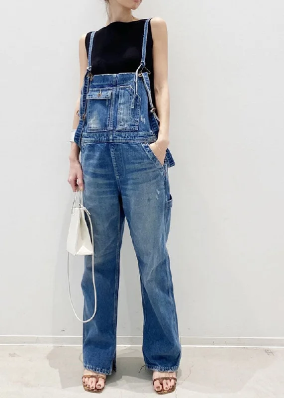 Stylish Comfort Handmade Blue Pockets Patchwork Denim Straight Jumpsuit Spring