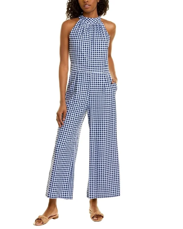 Casual Choice Isabelle Gingham Jumpsuit In Navy