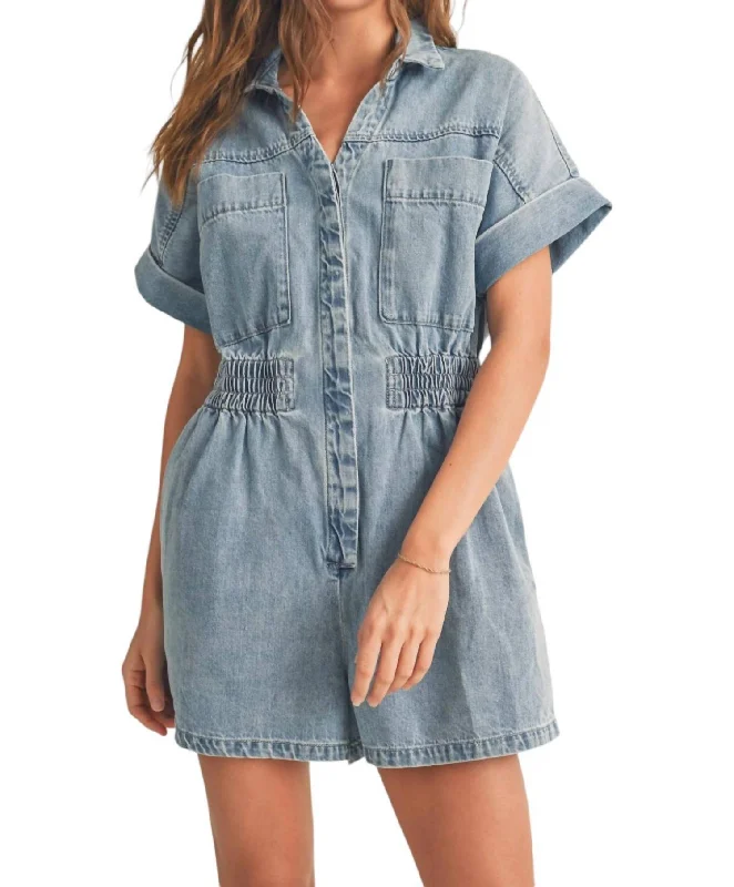 Fashionable Items Julie Shorts Romper In Denim